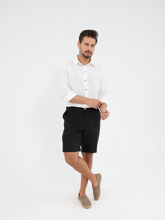 spodnie męskie Lniane spodenki SUNRISE deep black