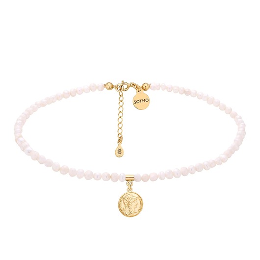 chokery Choker z pereł naturalnych ze złotą monetą