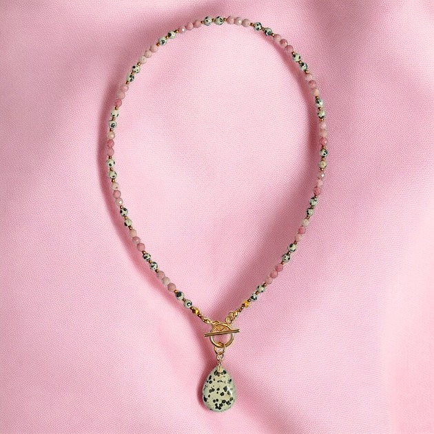 chokery Jaspis dalmatyński i rodonit : naszyjnik