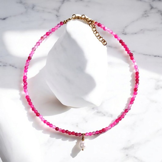chokery Naszyjnik : choker : fuchsia & pearl collection : agat i perła