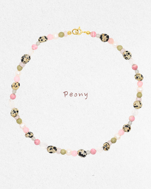 chokery PEONY Naszyjnik RHEI Kamienie Naturalne Chocker Różowy Zielony Srebro