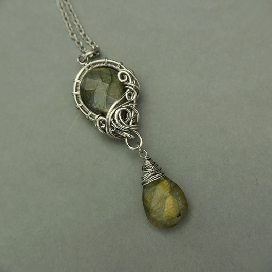 wisiory Długi wisiorek złote labradoryty wire wrapping