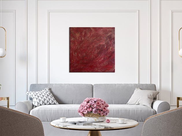 obrazy Czerwony obraz abstrakcyjny ze złotem "Rojo" 60x60cm