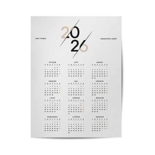 plakaty Plakat kalendarz 2026, nowoczesny, minimalistyczny, do biura, 30x40cm.