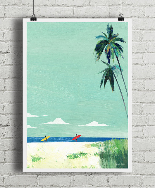 plakaty Plakat Plaża surferów - wakacje pod palmami