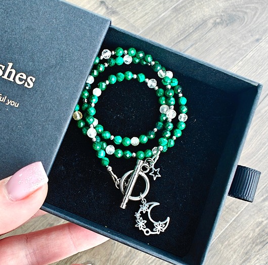 srebrne naszyjniki Klasyczny malachit i cytryn