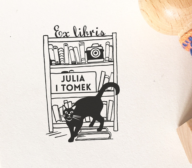 stemple Ex Libris Kot w Biblioteczce - pieczątka