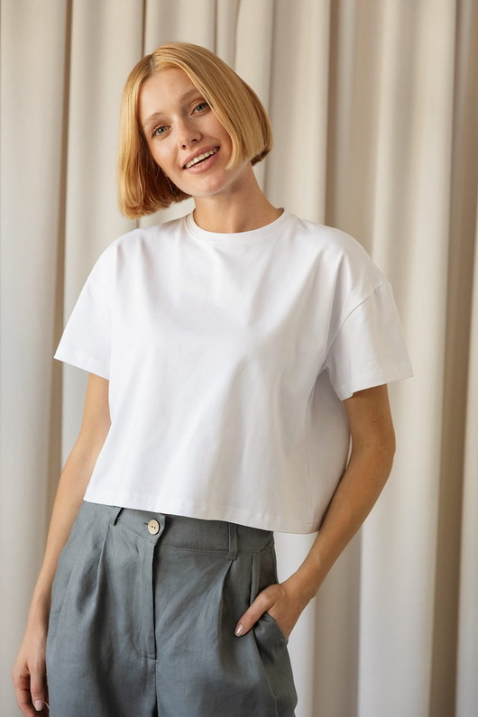t-shirt damskie T-shirt Crop-Voila Biały