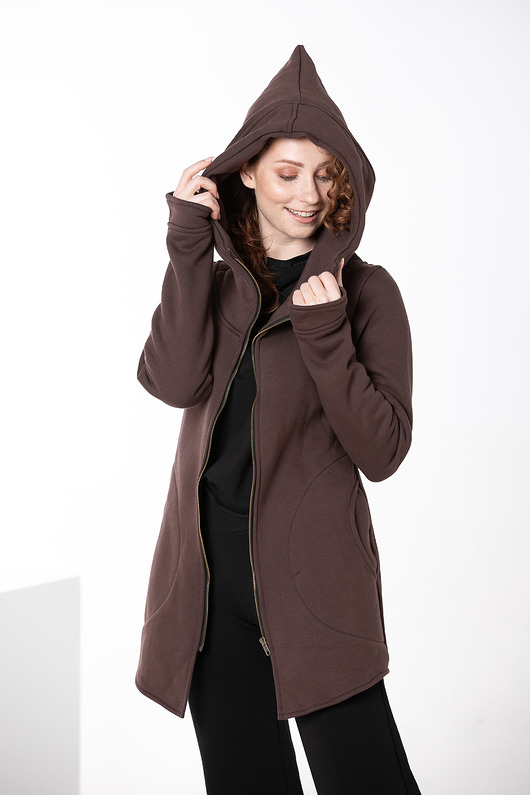 bluza z kapturem damska Bluza długa z dużym kapturem i wejśem na kciuk