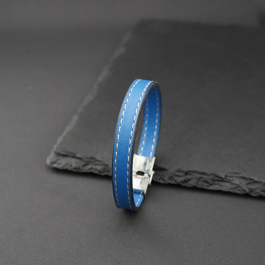 biżuteria męska Bransoletka skórzana niebieska (10mm)