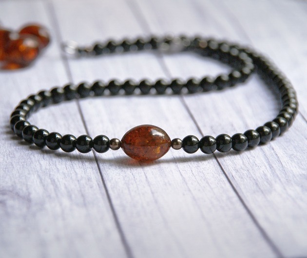 biżuteria męska Naszyjnik BURSZTYN, turmalin czarny