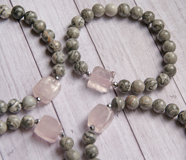 bransoletki z kamieni naturalnych Amulet MIŁOŚĆ, SPOKÓJ - kwarc różowy, jaspis