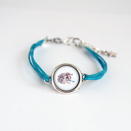 bransoletki ze szkła Bransoletka - Jeżyk - niebieska, sznurki