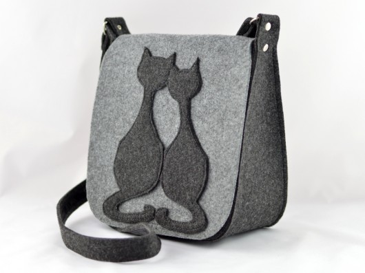 Torebka Filcowa - Listonoszka Dwa Koty Green Sheep