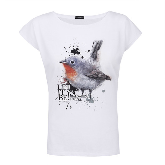 t-shirt damskie T-shirt "BIAŁOWIEŻA FOREST" z MUCHOŁÓWKĄ