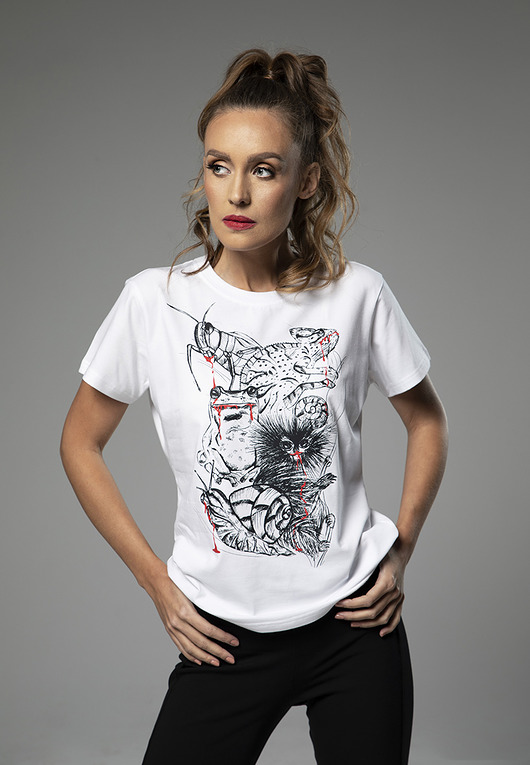 t-shirt damskie T-shirt damski zwierzątka biały