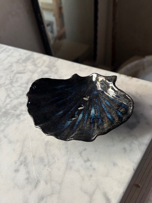 mydelniczki Ceramiczna Mydelniczka Handmade Muszelka Muszla z Odpływem Błękitna