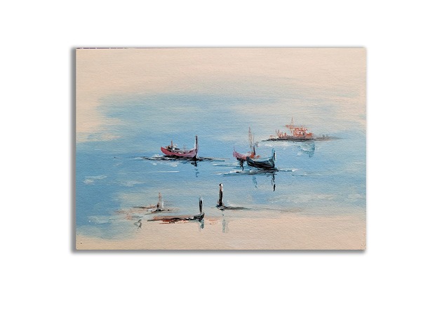 grafiki i ilustracje Obraz ręcznie malowany "Wenecja" łódki+ rama