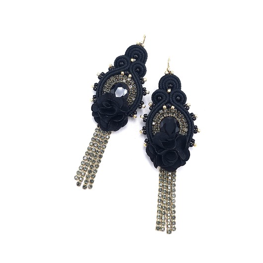kolczyki soutache Kolczyki sutasz czarne wieczorowe błyszczące z cyrkoniami Joy