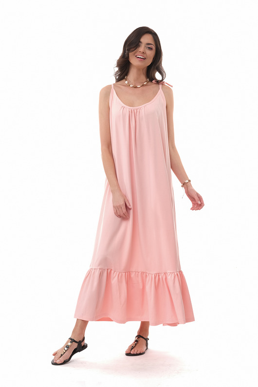 sukienki maxi damskie Bawełniana sukienka maxi Bali w pudrowym kolorze