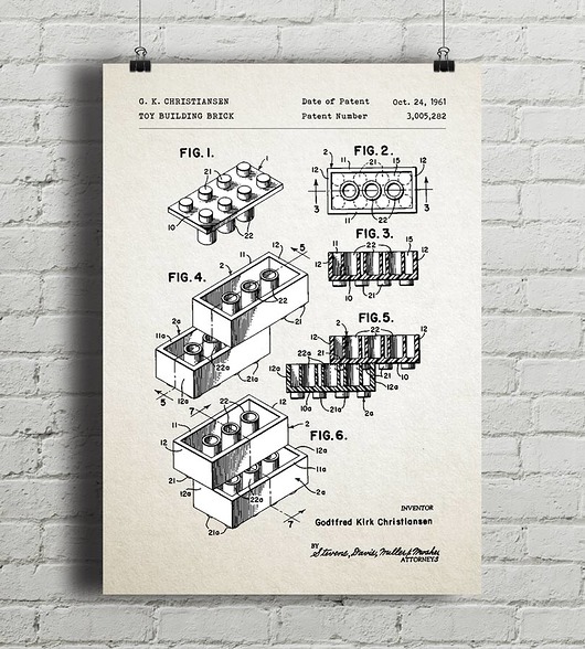 Klocki Lego - patent - plakat vintage minimalmill