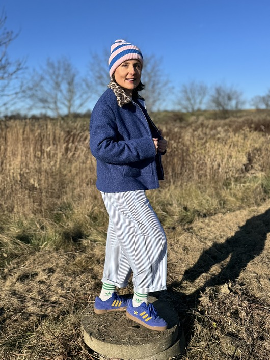 spodnie materiałowe damskie Jeansowe Barrel Leg w paski