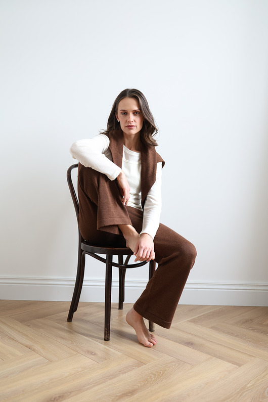 spodnie materiałowe damskie Spodnie Sigrid merino czekoladowe