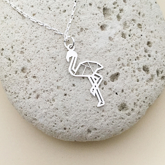 srebrne naszyjniki Naszyjnik flaming, srebrny ptak origami