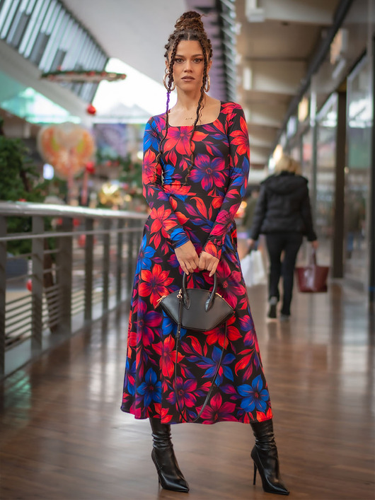 sukienki midi damskie Sukienka z dekoltem karo - Karla Flower Power