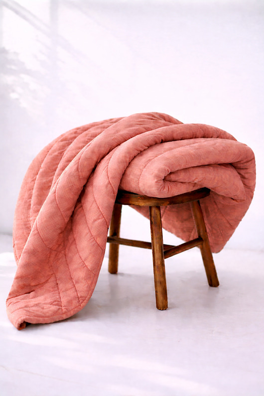 tekstylia - różne Lniana kołdra z wypełnieniem z bawełny organicznej, 140x200cm - koralowy