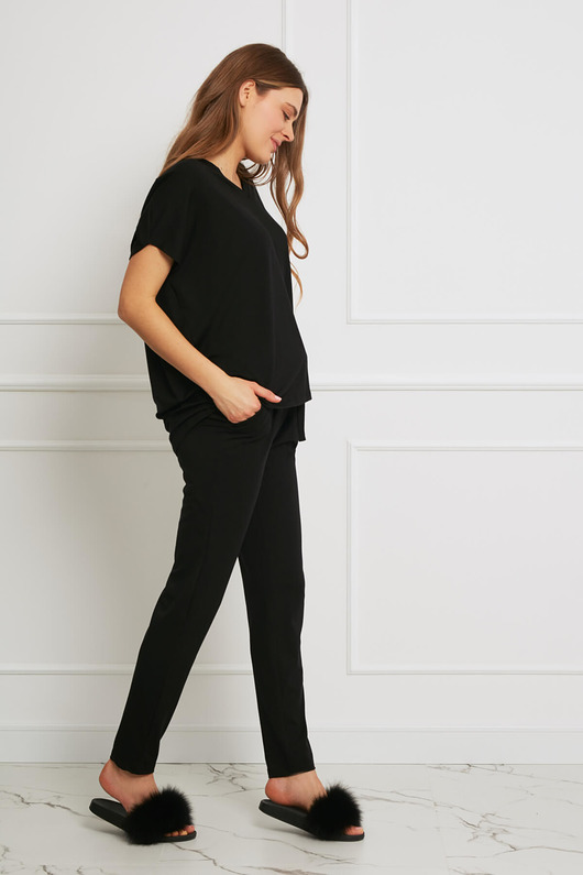 topy damskie BLUZKA oversize - Tencel - czarny