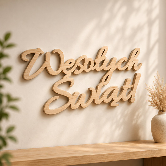 dekoracje świąteczne Napis z litego drewna Wesołych Świąt