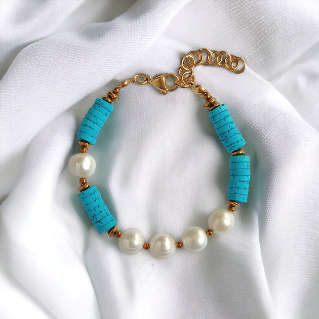 bransoletki z kamieni naturalnych Bransoletka : kolekcja summer ocean :: PERŁY & LAWA turkusowa