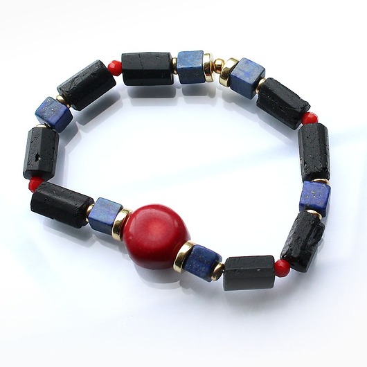 bransoletki z kamieni naturalnych Unisex - Surowy turmalin, koral czerwony, lapis lazuli, hematyt