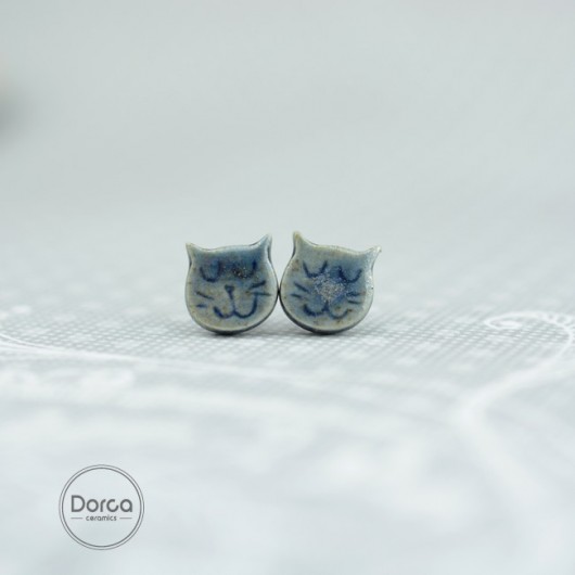 Kotki denim blue- ceramiczne kolczyki Dorca