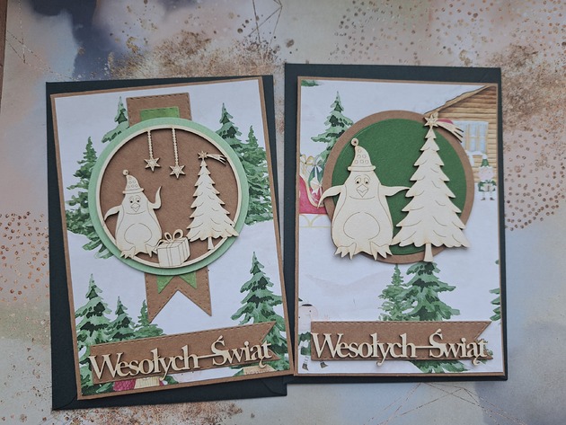 kartki scrapbooking Zestaw dwóch kartek bożonarodzeniowych