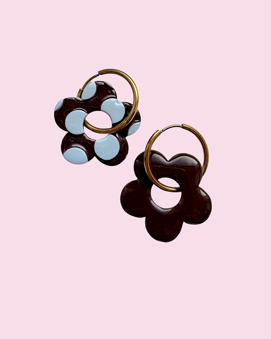 kolczyki z masy plastycznej Kolczyki dwustronne w GROSZKI - błękit + czekolada