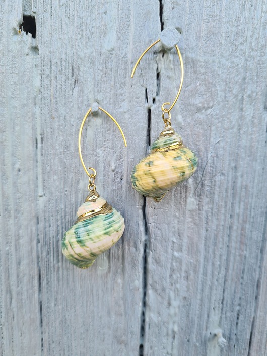 kolczyki pozłacane Kolczyki srebro złocone TURQUOISE SEASHELLS