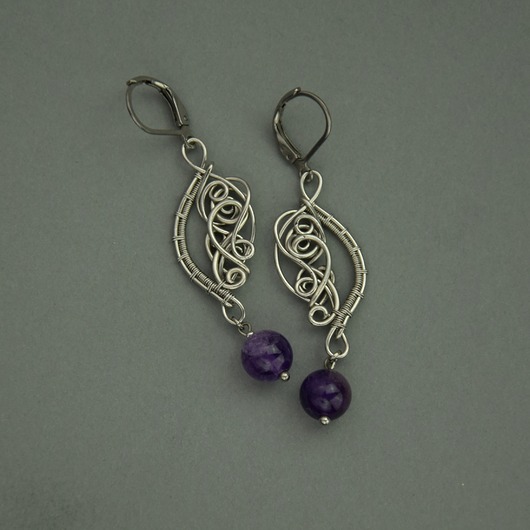 kolczyki wire wrapping Kolczyki z ametystami wire wrapping ametyst