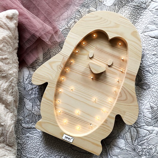 lampy do pokoju dziecka Lampka Drewniana Eko Pingwinek Padi