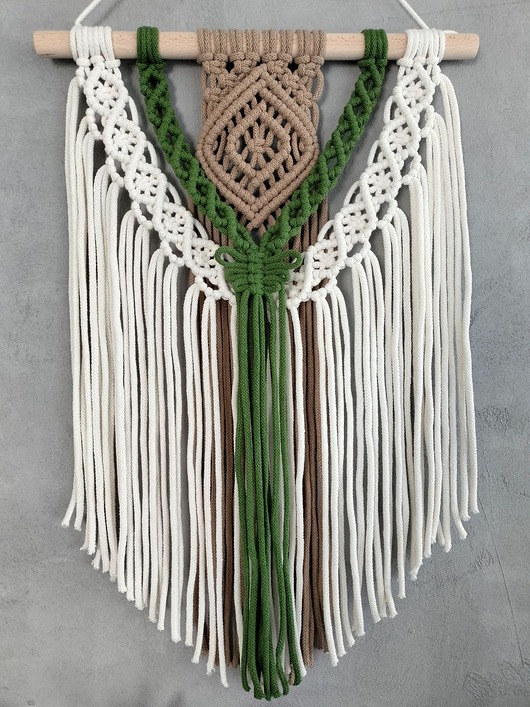 makramy Makrama na Ścianę Symfonia Lasu Zielona Naturalna Dekoracja 60 cm