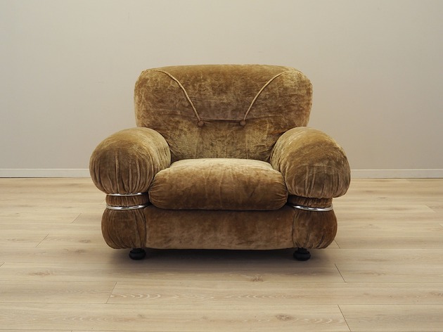 fotele Fotel welurowy, włoski design, lata 70, produkcja: Włochy