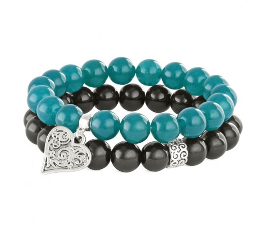 Sea-green & black jade with bead & heart. Lavoga