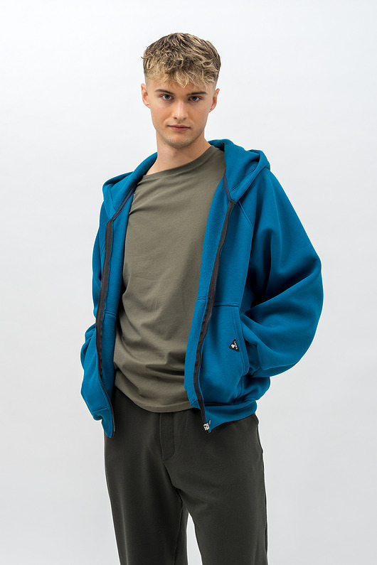 bluzy męskie Bluza z kapturem na zamek ,,BERET"petrol