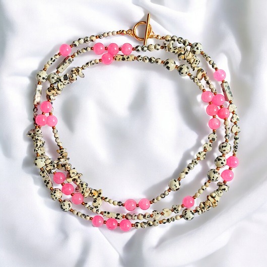 korale UNIKATOWY sznur kamieni 120cm : naszyjnik : jaspis i jadeit BARBIE pink