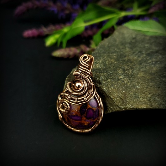 wisiory Wisiorek z fioletowym agatem wire wrapping