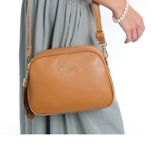 torby na ramię Torebka skórzana z ozdobnym paskiem - camel  (7127)