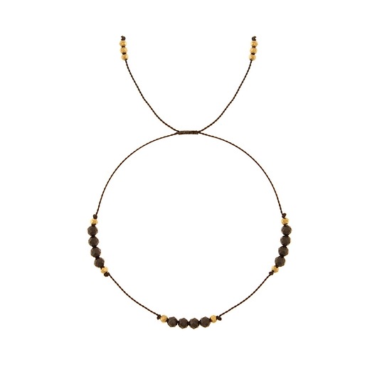 bransoletki - inne Black&Gold - bransoletka z kamieni naturalnych na jedwabnej nici - Złote