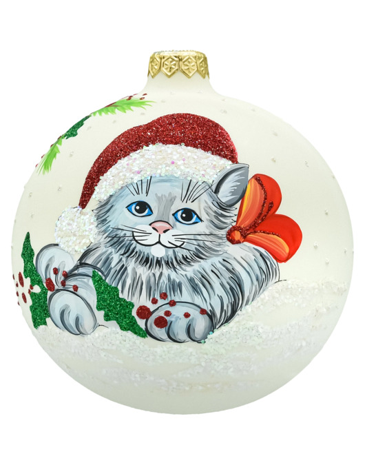 bombki Bombka okrągła: Kotek w czapce Mikołaja