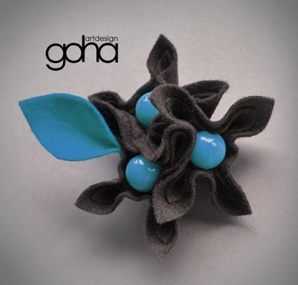 Grafitowe z niebieskim FlowerFelt Design